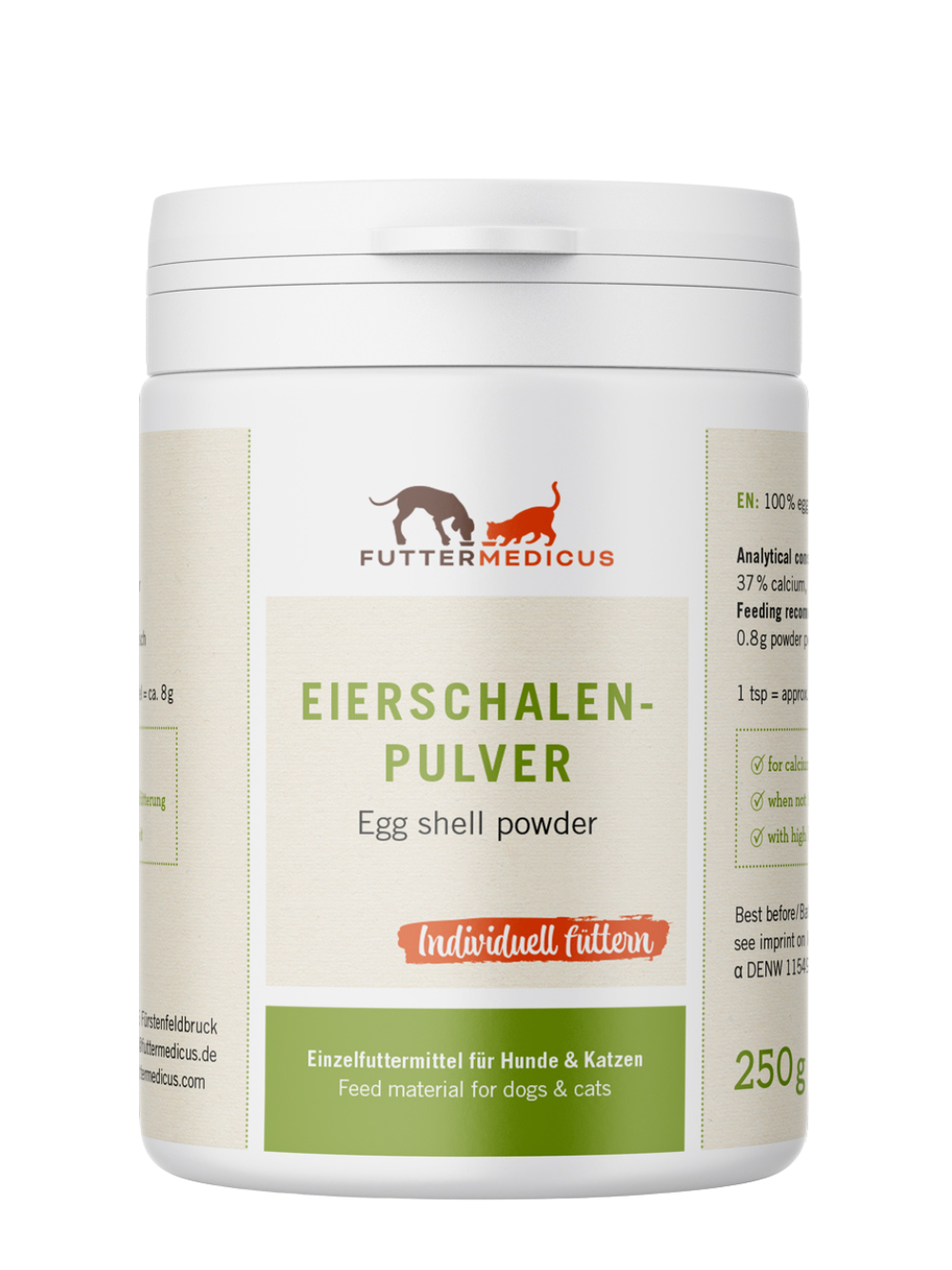 Futtermedicus | Eierschalenpulver 250 g I Futterzusatz Calcium für Hunde und Katzen